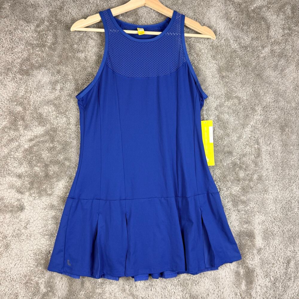 NWT Lole Blue Mae Dress Tennis Run Running L Large Pleated Drop Waist Athletic